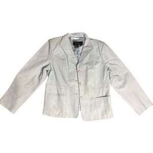 Terry Lewis Classic Luxuries Aqua Blue Genuine Leather Button Jacket Women's L
